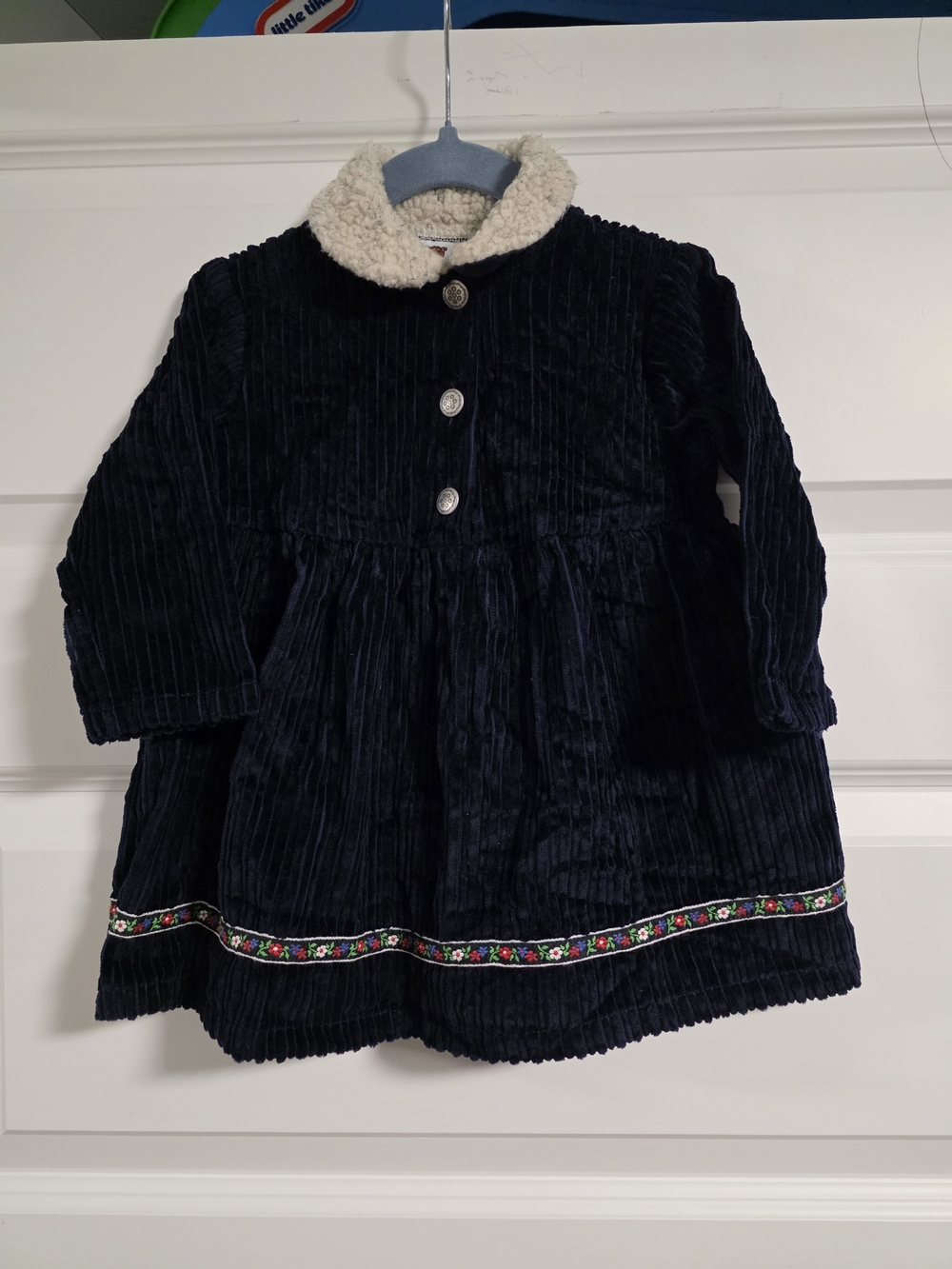 Vintage Teddy's Choice Velour Corduroy Dress with Sherpa Collar